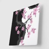 Japans Kimono Black en White Pink Sakura Vierkante Klok (Hoek)