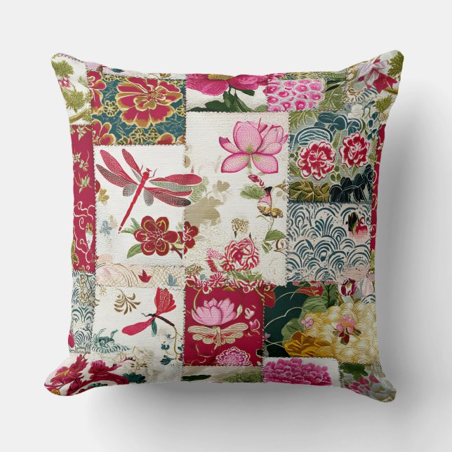  Japans Kimono Bloemenlappendeken Kussen (Voorkant)