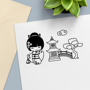 Japans Kimono Meisjes Scrapbook Zelfinktende Stempel