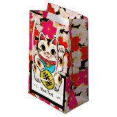 Japans Kimono-patroon Gift bag SAKURA Maneki Nek Klein Cadeauzakje (Voorkant Gekanteld)