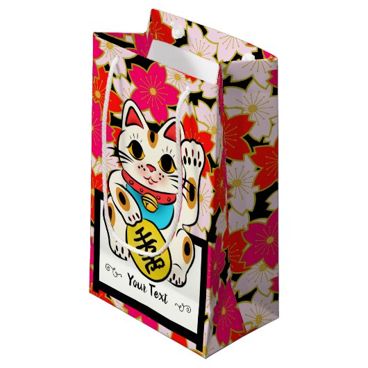 Japans Kimono-patroon Gift bag SAKURA Maneki Nek Klein Cadeauzakje (Voorkant Gekanteld)