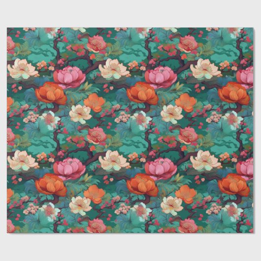 Japans Kimono Sakura en pioen Cadeaupapier (Vlak)