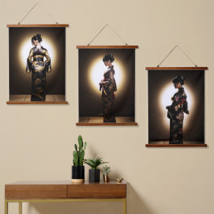 Japans Kimono Silhouet Hangend Wandkleed