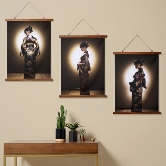 Japans Kimono Silhouet Hangend Wandkleed (Asymmetrisch)