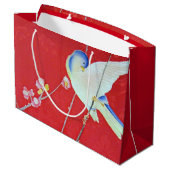 Japans KIMONO textiel, Blauwvogel Groot Cadeauzakje (Achterkant Gekanteld)