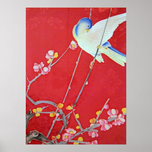 Japans KIMONO textiel, Blauwvogel Poster (Voorkant)