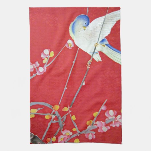 Japans KIMONO textiel, Blauwvogel Theedoek (Verticaal)