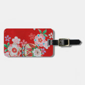 Japans KIMONO textiel, Floral Pattern Bagagelabel (Voorkant horizontaal)