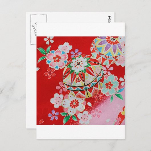 Japans KIMONO textiel, Floral Pattern Briefkaart (Voorkant / Achterkant)