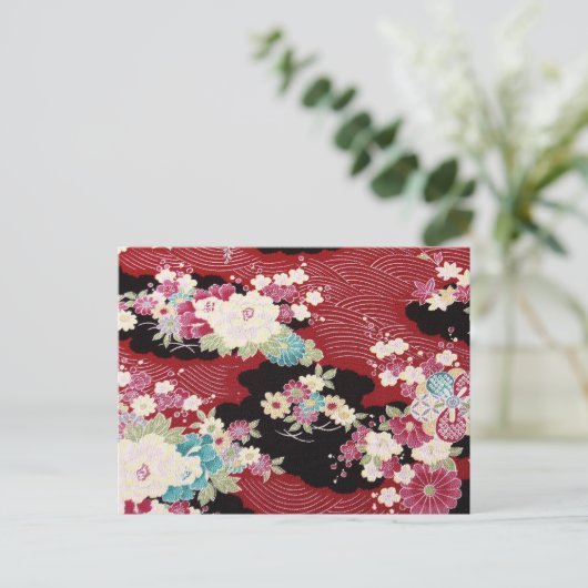 Japans KIMONO textiel, Floral Pattern Briefkaart (Staand voorkant)
