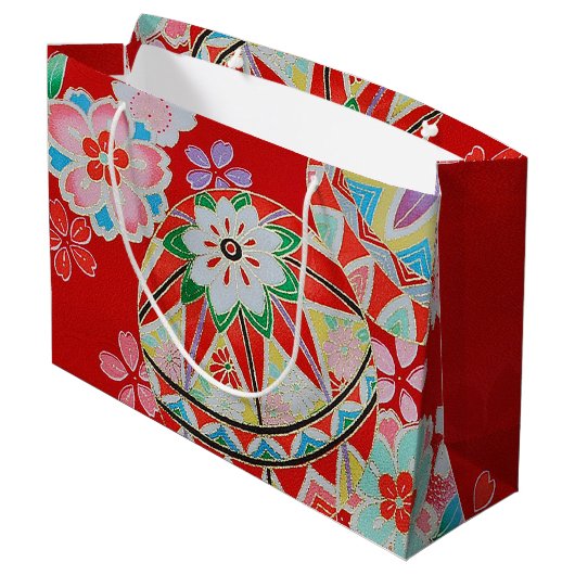Japans KIMONO textiel, Floral Pattern Groot Cadeauzakje (Achterkant Gekanteld)