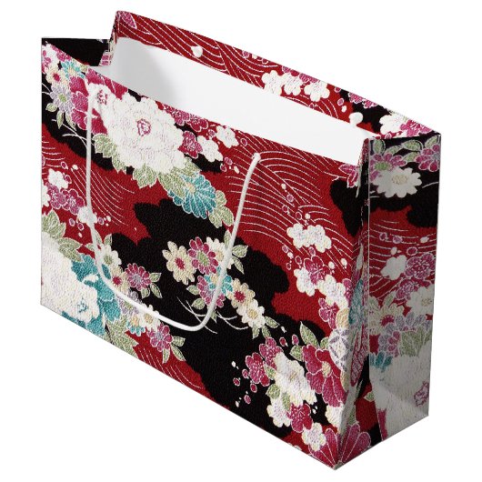 Japans KIMONO textiel, Floral Pattern Groot Cadeauzakje (Voorkant Gekanteld)