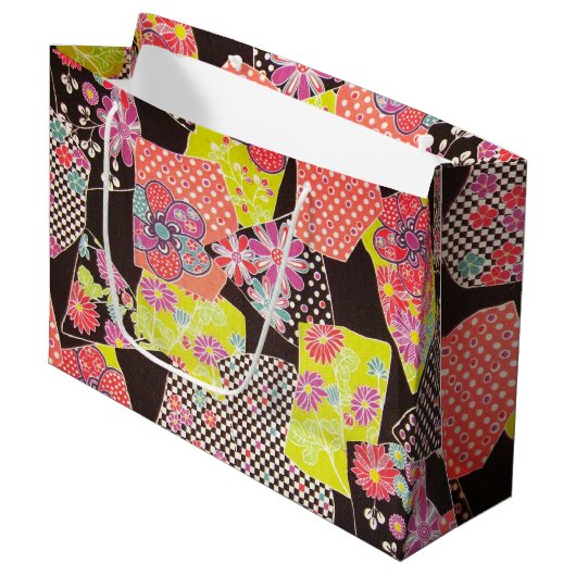 Japans KIMONO textiel, Floral Pattern Groot Cadeauzakje (Voorkant Gekanteld)