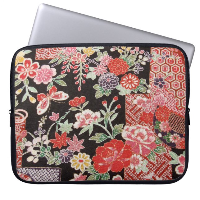 Japans KIMONO textiel, Floral Pattern Laptop Sleeve (Voorkant)