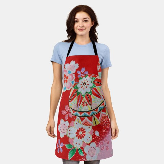 Japans KIMONO textiel, Floral Pattern Schort (Gedragen)