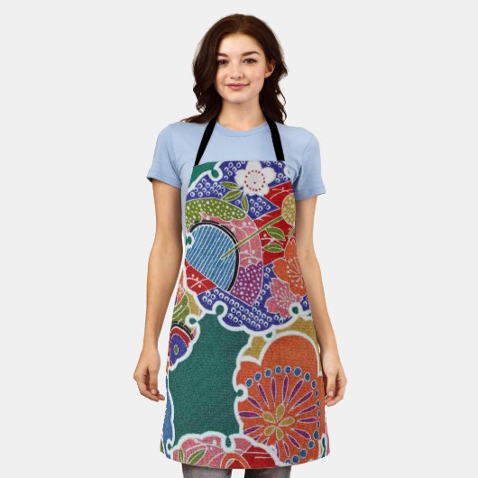 Japans KIMONO textiel, Floral Pattern Schort (Gedragen)