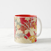 Japans KIMONO textiel, Floral Pattern Tweekleurige Koffiemok (Voorkant rechts)