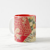 Japans KIMONO textiel, Floral Pattern Tweekleurige Koffiemok (Voorkant links)