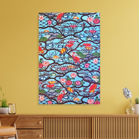 Japans Kimono Textile (Bingata) Canvas Afdruk (Insitu (Woonkamer))