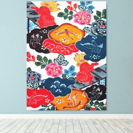  Japans Kimono Textile (Bingata) Canvas Afdruk (Insitu (Houten vloer))