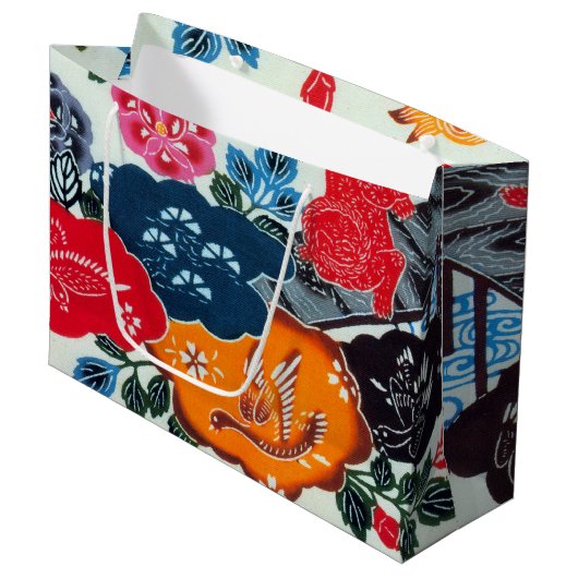 Japans Kimono Textile (Bingata) Groot Cadeauzakje (Voorkant Gekanteld)