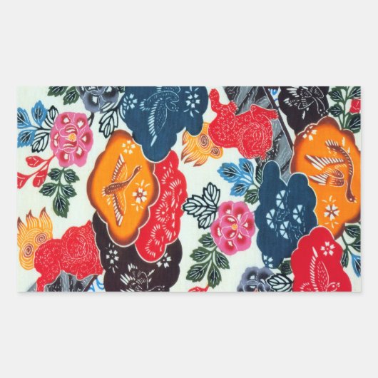  Japans Kimono Textile (Bingata) Rechthoekige Sticker (Voorkant)