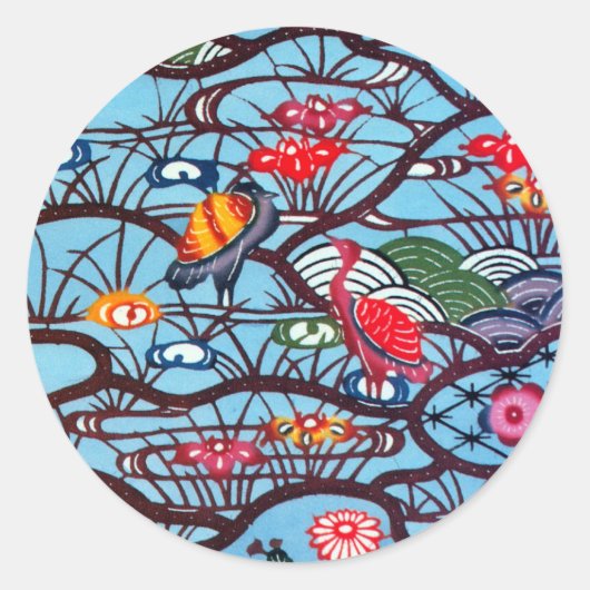 Japans Kimono Textile (Bingata) Ronde Sticker (Voorkant)