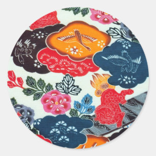  Japans Kimono Textile (Bingata) Ronde Sticker