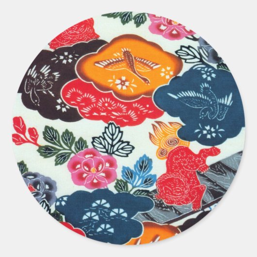 Japans Kimono Textile (Bingata) Ronde Sticker (Voorkant)