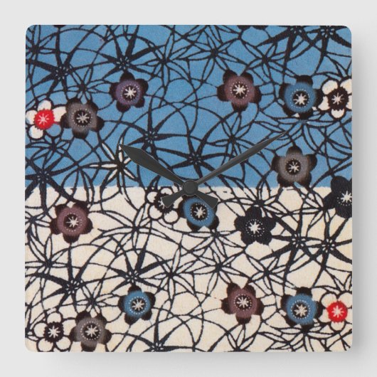  Japans Kimono Textile (Bingata) Vierkante Klok (Voorkant)