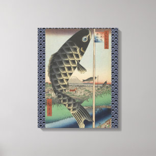 Japans Koi Fish Festival Flag Antiek Canvas Afdruk