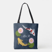 Japans Koi Fish Monogram Initiaal Tote Bag (Achterkant)