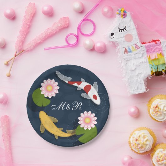 Japans Koi Fish Monogram Initialen Papieren Bordje (Feest)