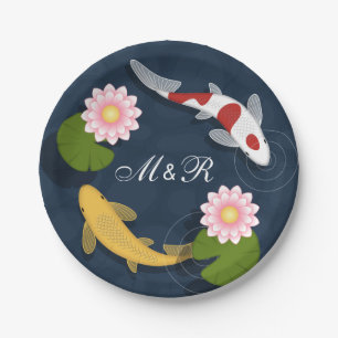 Japans Koi Fish Monogram Initialen Papieren Bordje