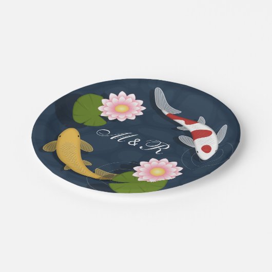 Japans Koi Fish Monogram Initialen Papieren Bordje (Gekanteld)