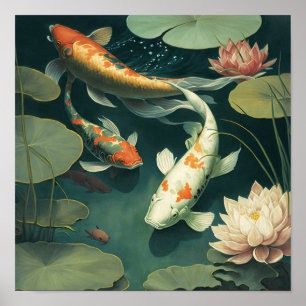 Japans Koi Fish Pond Art Print Poster