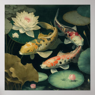  Japans Koi Fish Pond Art Print Poster