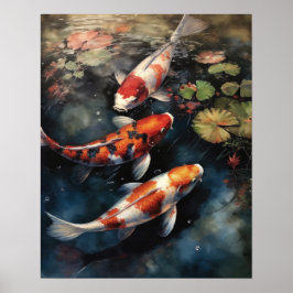 Japans Koi Fish Pond Art Print Poster