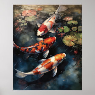 Japans Koi Fish Pond Art Print Poster