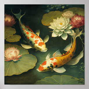  Japans Koi Fish Pond Art Print Poster