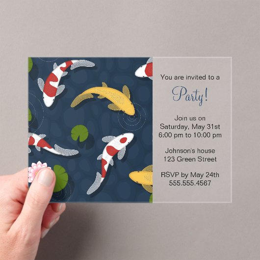 Japans Koi Fish Pond Party Acryl Uitnodigingen (Insitu (Draagbaar))