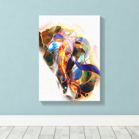 Japans Koi Vis Glas in lood Art Canvas Print (Insitu (Houten vloer))