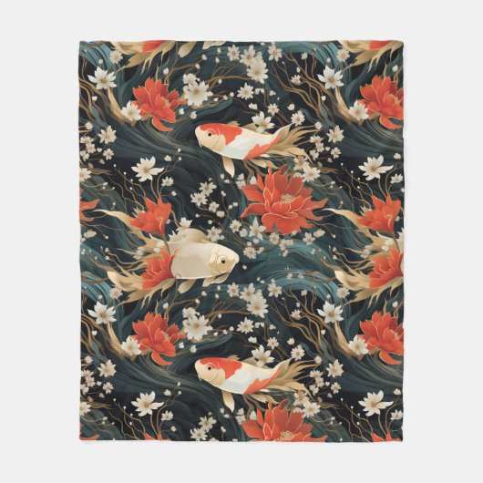 Japans Koi Vis Naadloos Patroon Fleece Deken (Voorkant)