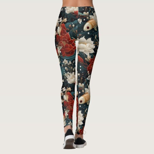 Japans Koi Vis Naadloos Patroon Leggings (Achterkant)