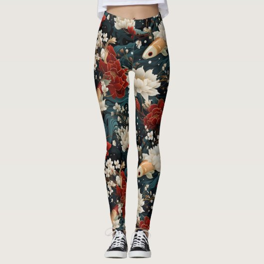 Japans Koi Vis Naadloos Patroon Leggings (Voorkant)