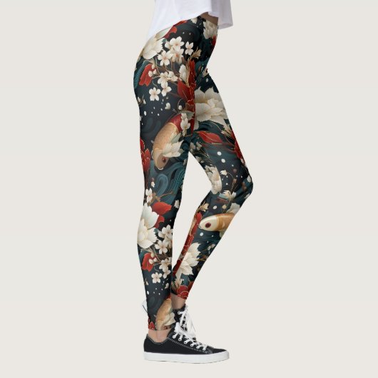 Japans Koi Vis Naadloos Patroon Leggings (Rechts)
