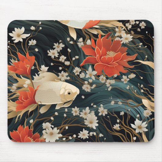 Japans Koi Vis Naadloos Patroon Muismat (Voorkant)