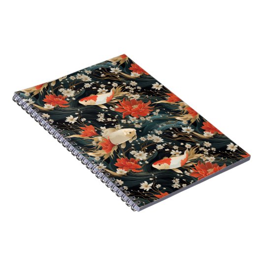 Japans Koi Vis Naadloos Patroon Notitieboek (Rechterzijde)
