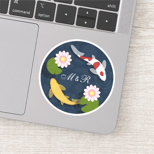 Japans Koi visvijver monogram Initiaal Sticker (Detail)