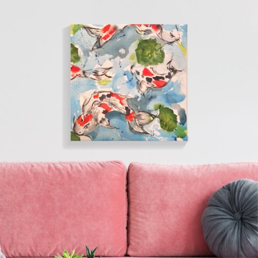 Japans Koi Waterverf Canvas 12x12 (Insitu (Woonkamer))